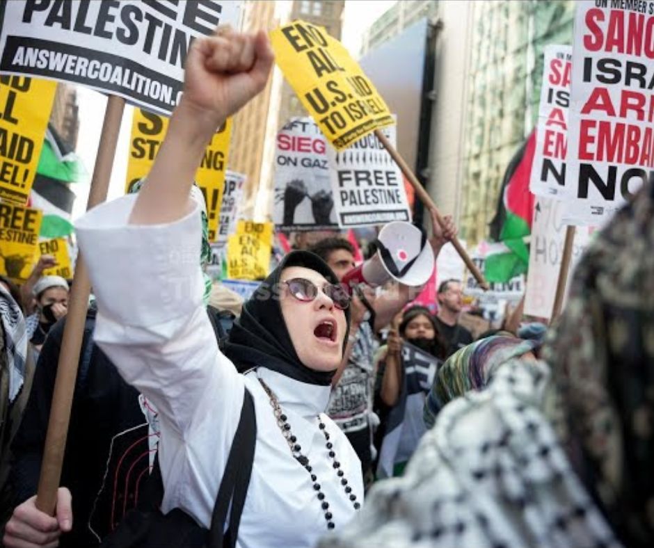 Pro Palestinian demonstrators march in New York.