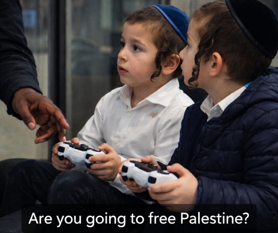 Adult confronting Jewish children