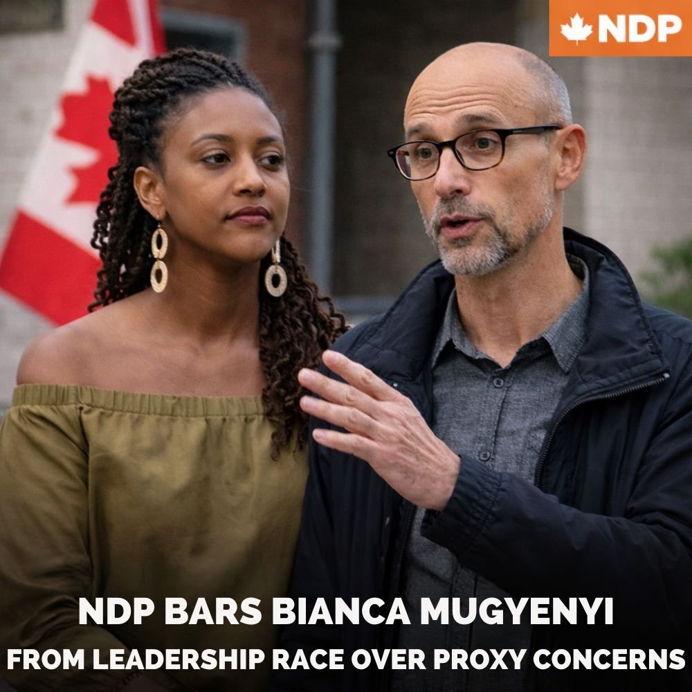 Bianca Mugyenyi stands beside husband and activist Yves Engler at a public event.