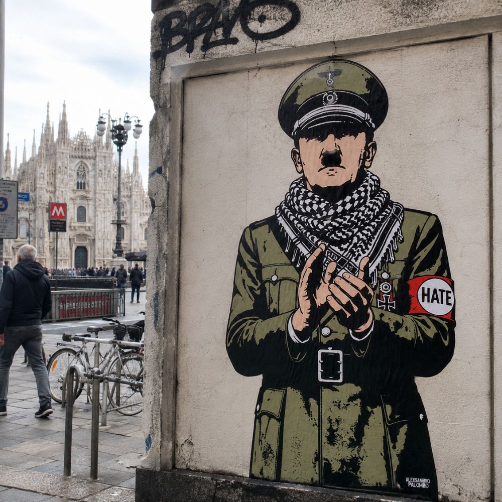 A mural by Italian artist aleXsandro Palombo depicting Adolf Hitler wearing a keffiyeh
