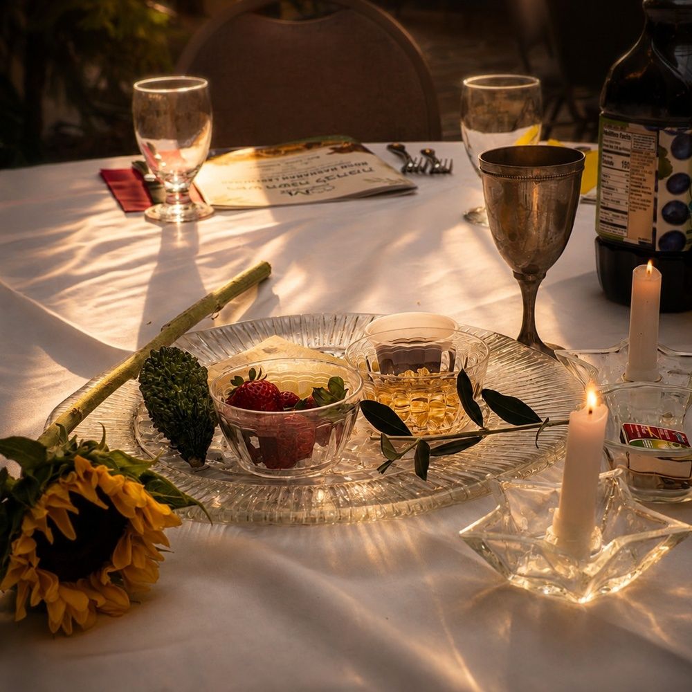 A ceremonial table set for Rosh Hashanah LaBehemah