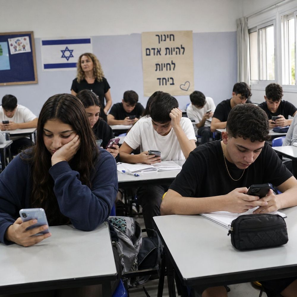 Israeli secondary school students use smartphones in class