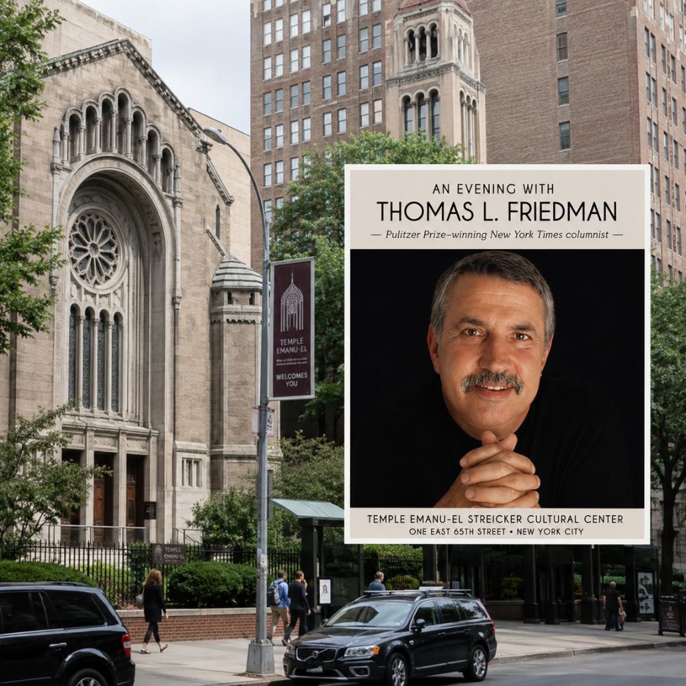 Temple Emanu El in Manhattan alongside New York Times columnist Thomas L. Friedman
